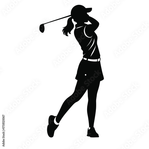 Silhouette of a woman golfing in full swing