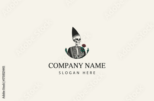 Skeleton Queen with Rose - Elegant Emblem for Gothic and Mystical Brands logo