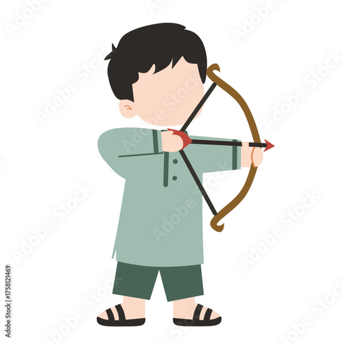 Cute Faceless Boy Practicing Archery Illustration