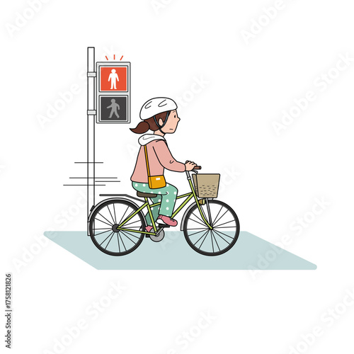 信号無視をして自転車を運転する女性 イラスト