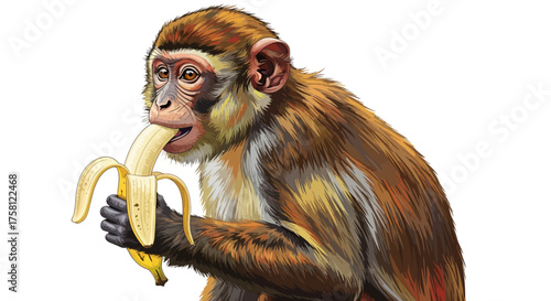 Cartoon Monkey Eating a Banana with Detailed Fur Texture.