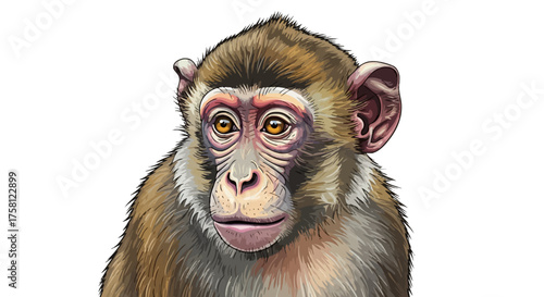 Detailed Digital Illustration of a Monkeys Face with Brown Fur.