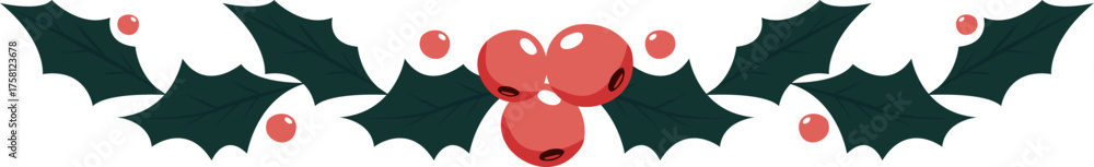 Fototapeta premium Holly Berry and Leaves Christmas Divider