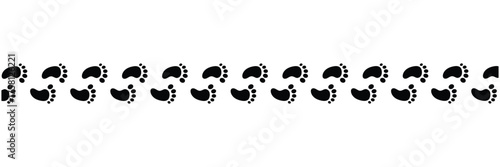 Human footprints. Vector isolated lines of male and female footwear steps. Human foot mark silhouettes. Women and men shoes tracks. and boot footsteps, vector illustration in eps 10.