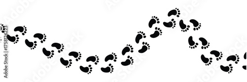 Human footprints. Vector isolated lines of male and female footwear steps. Human foot mark silhouettes. Women and men shoes tracks. and boot footsteps, vector illustration in eps 10.