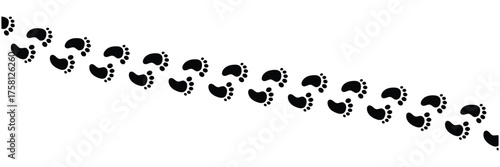 Human footprints. Vector isolated lines of male and female footwear steps. Human foot mark silhouettes. Women and men shoes tracks. and boot footsteps, vector illustration in eps 10.