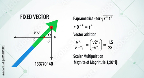 Educational vector illustration showing fixed vector equations with labeled components and magnitude.