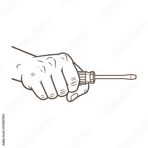 PrintClose up of a hand holding a screwdriver in silhouette style