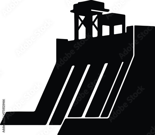 Vector Hydroelectric dam simple power plant silhouette Illustrator