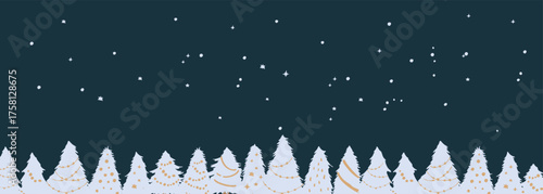 手描きのクリスマスツリーイラスト。12月のクリスマス背景。Hand drawn Christmas tree illustration. December Christmas background.