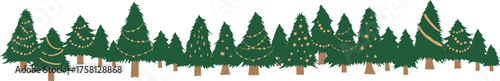 手描きのクリスマスツリーイラスト。12月のクリスマス背景。Hand drawn Christmas tree illustration. December Christmas background.
