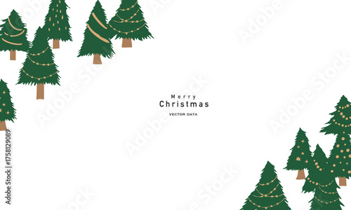 手描きのクリスマスツリーイラスト。12月のクリスマス背景。Hand drawn Christmas tree illustration. December Christmas background.