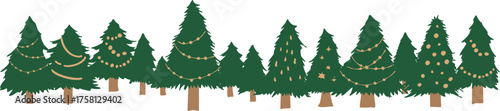 手描きのクリスマスツリーイラスト。12月のクリスマス背景。Hand drawn Christmas tree illustration. December Christmas background.
