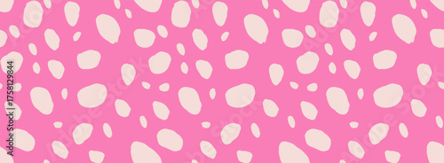 Playful seamless vector pattern with irregular beige spots on a vibrant pink background. Template  for kids designs, wrapping paper, textiles, wallpapers and trendy prints