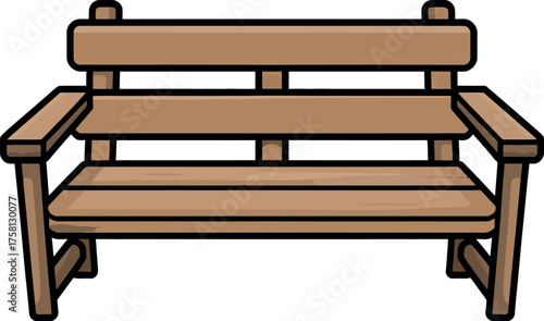 Illustration of a wooden park bench with armrests