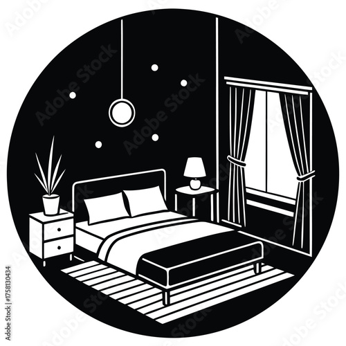 illustration of a bedroom with a bed