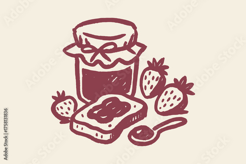strawberry jam with toast naive hand drawn vector illustration