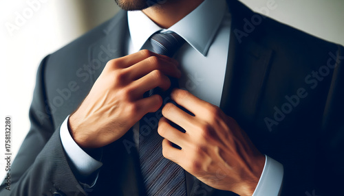 넥타이를 고쳐매는 남자