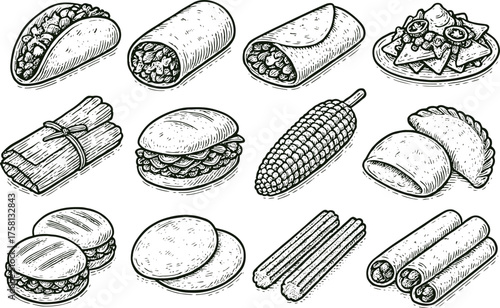 Hand-Drawn Mexican Food Icon Set