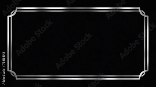 Luxury silver rectangle frame with glitter, glittering decoration, event, luxury design on black background animation