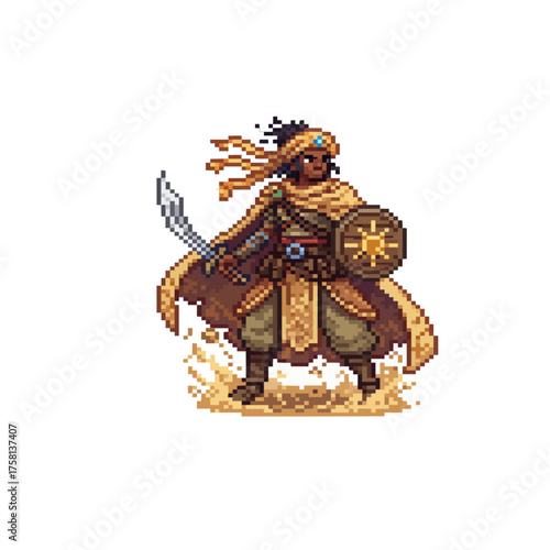 pixel art sand nomad hero desert traveler warrior