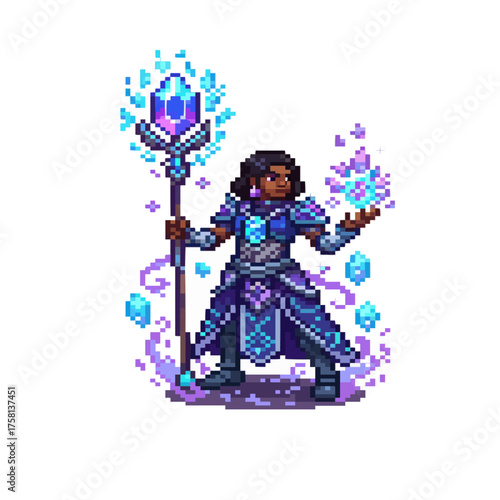 pixel art crystal mage hero gem sorcerer fantasy