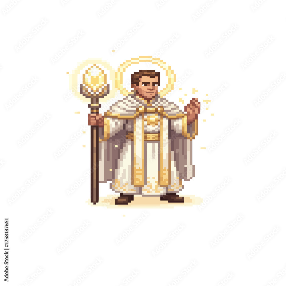 Fototapeta premium pixel art light priest hero holy healer sprite