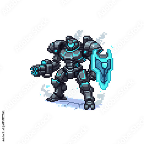 pixel art mecha defender hero robotic battle guardian

