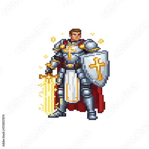 pixel art holy paladin hero divine knight protector