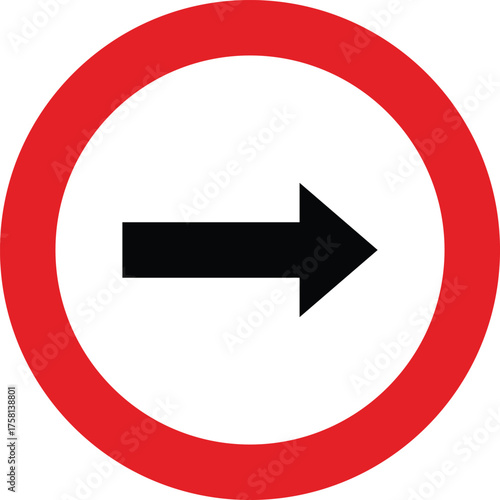 Free Download Red circular traffic sign with a black arrow pointing to the right indicating direction - GFXLoad