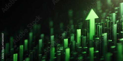 Wallpaper Mural Green Arrow Rising Over Financial Bar Graph Representing Growth and Success in Digital Stock Market Trends Torontodigital.ca