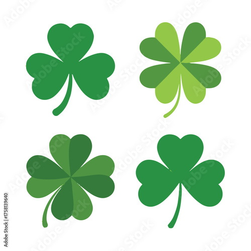 fourleaf clover set in four vector styles modern flat and gradient icons for st patrick day design and branding