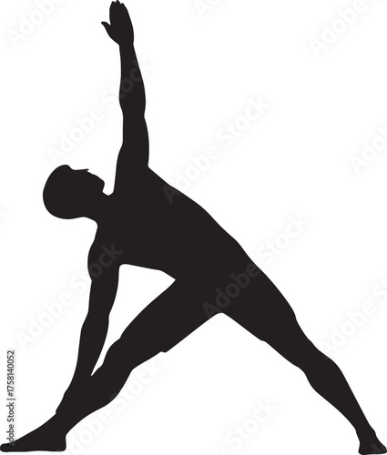 Triangle Pose Yoga Silhouette (Male) | Black Vector Balance Illustration