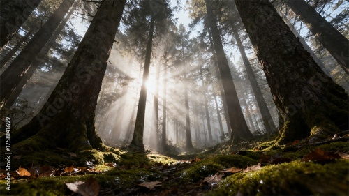 sun shining through trees