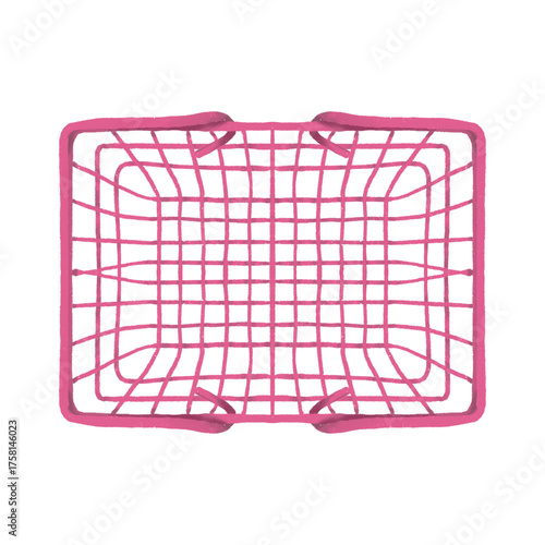 Pink shopping basket in the mall, market hand drawn illustration on transparent background.
