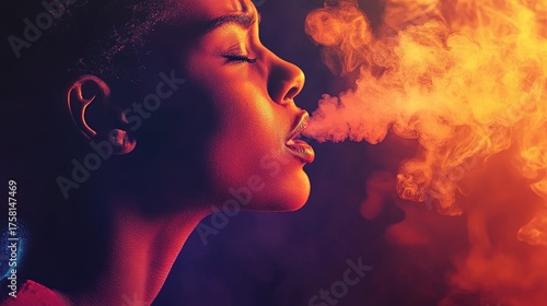 A woman is shown coughing, illustrating symptoms of illness like a cold, flu, bronchitis, or an allergic reaction. A concept for health and medical topics.