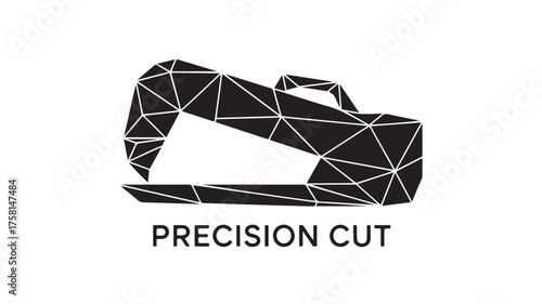 Sharp geometric abstract representation of a precision cutting tool with modern typography emphasizing accuracy and craftsmanship for innovative businesses