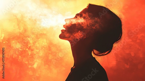 A woman is shown coughing, illustrating symptoms of illness like a cold, flu, bronchitis, or an allergic reaction. A concept for health and medical topics.