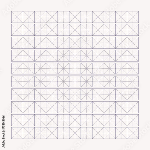Workbook for writing hieroglyphs. Lined paper for printing. Geometric pattern for school. Lined paper. Simulator for writing Chinese characters. Page of calligraphy exercises. Graph paper.