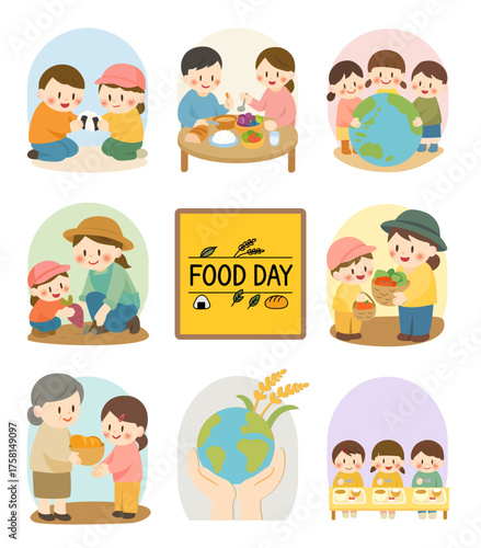 食育と家族のイラストセット（FOOD DAY）、Food Education and Family Illustration Set (FOOD DAY)