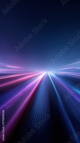 Neon light tracks in a blue‑purple palette, speed and movement