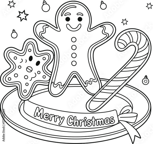 Dancing Christmas Cookies – Cute Holiday Line Art Coloring Page