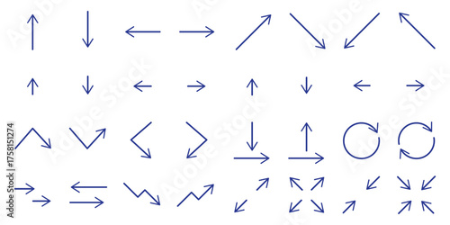 Arrows UI isolated icons set. Set of line vector icon with editable stroke