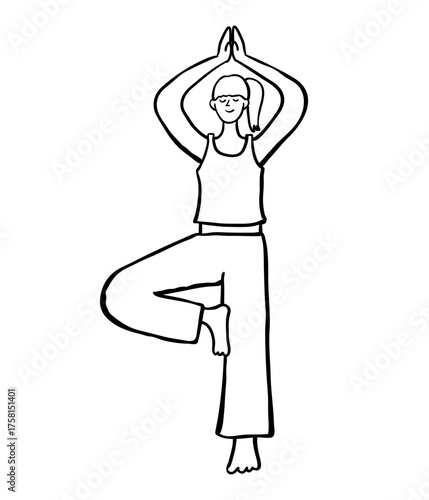 Hand Drawn Woman Practicing Yoga Tree Pose