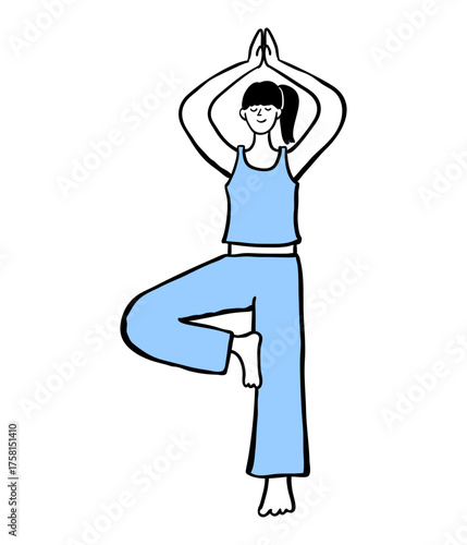 Simple Illustration of a Woman Performing the Tree Pose in Yoga