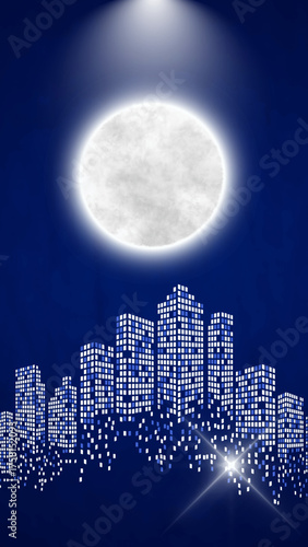 mobile phone wallpaper with a bright moonlit city theme