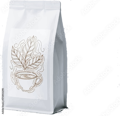Minimalist White Matte Stand Up Pouch Mockup for Coffee or Tea Packaging, Isolated Product Shot