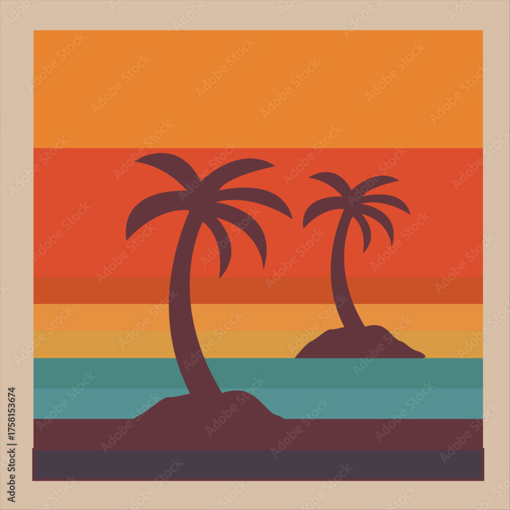 Fototapeta premium Tropical Palm Tree Silhouette at Retro Sunset