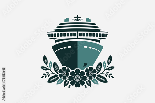 Cruise Ship with Floral Ornament Vector