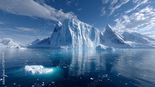 Wallpaper Mural A stunning view of a large iceberg in a polar area with clear blue sky and calm water reflecting the ice formation. Torontodigital.ca